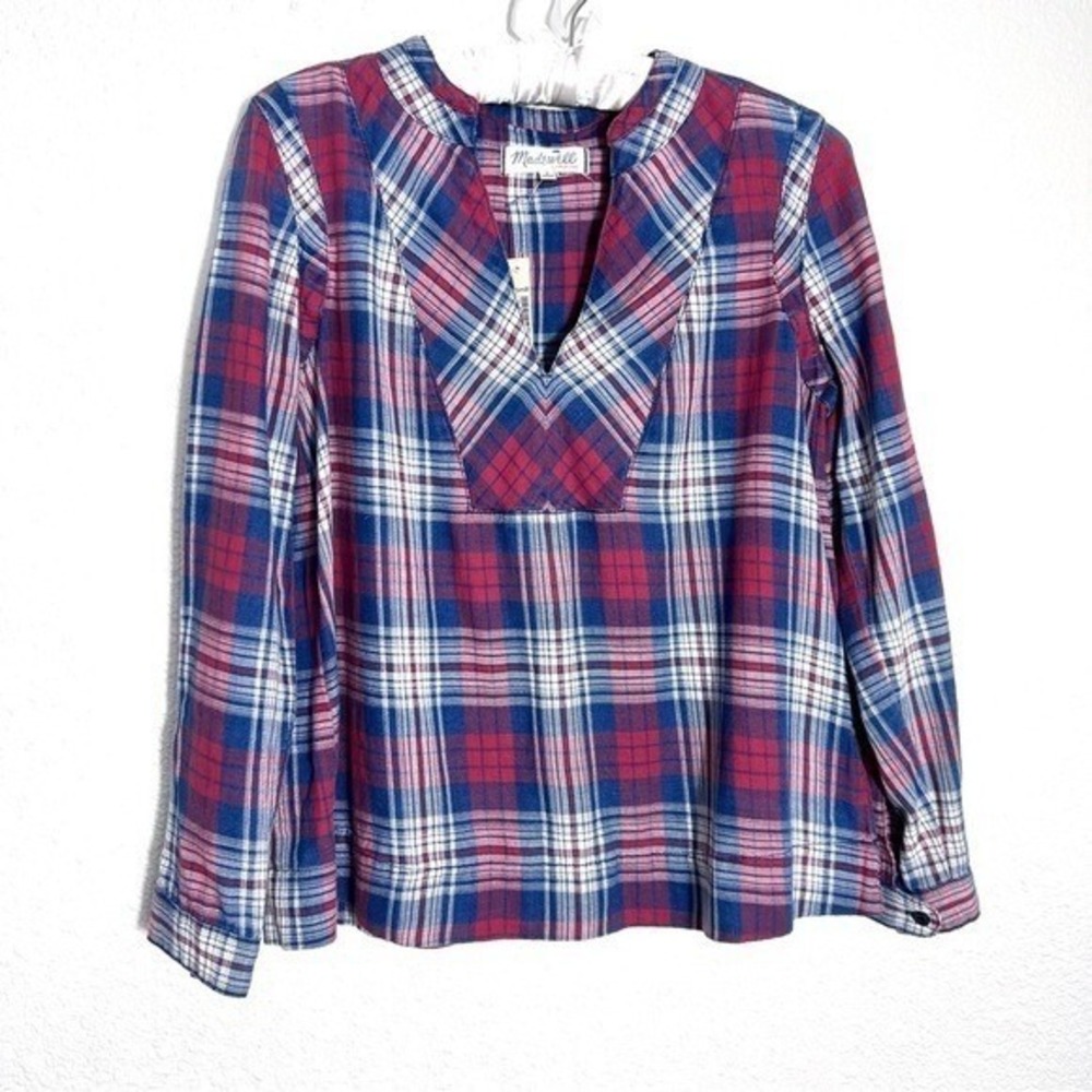 Madewell Indigo-Dyed Popover Shirt Womens Small Plaid Country Boho New with Tags